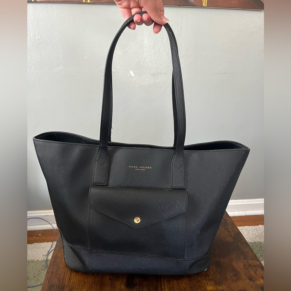 Marc Jacobs Black Saffiano Leather Tote with Front Pocket